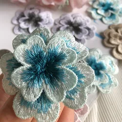 小さな花の形をした3Dパッチ,6x6cm,衣服に刺繍されたアップリケ,青,灰色,ピンクのレースパッチ,10個