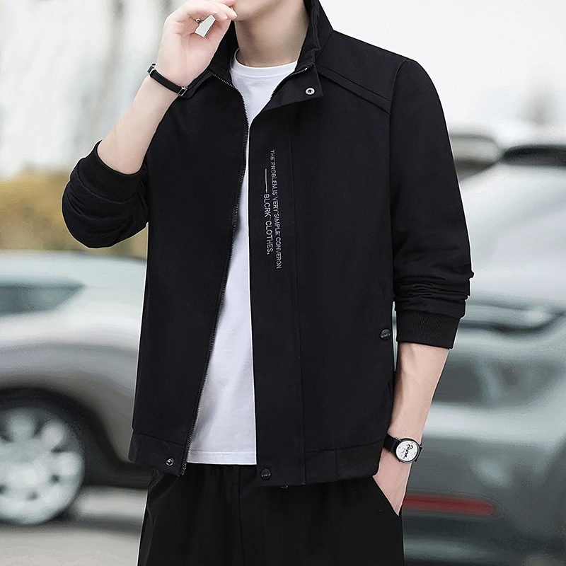 Men's Spring Autumn Turtleneck Zipper Pockets Button Solid Letter Printed Cardigan Long Sleeve Coats Office Lady Vintage Tops