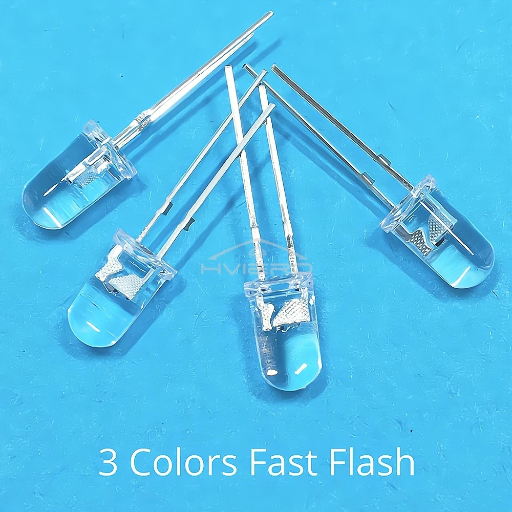 100 قطعة F5 5 مللي متر حبات ضوء مستديرة بطيئة RGB سريع فلاش ديود Led قوس قزح متعدد الألوان أحمر أخضر أزرق انبعاث المياه واضح مصباح