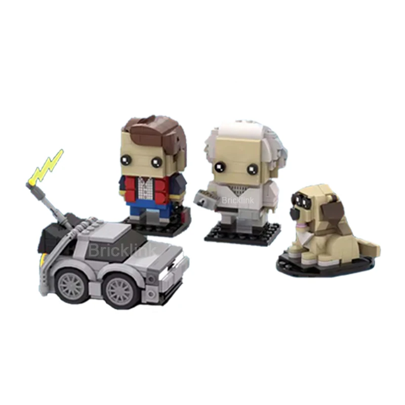 Bricklink-figuras de acción de la película MOC de Regreso al futuro, Marty Doctor, juegos de ladrillos marrones, máquina del tiempo Deloreans, Juguetes de bloques de construcción