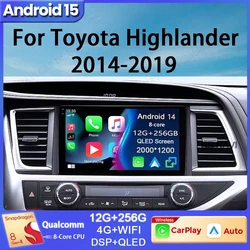 Android 15 For Toyota Highlander Kluger 3 XU50 2013 - 2019 Car Radio Multimedia Video Player GPS Navigation No 2din 5G BT Stereo