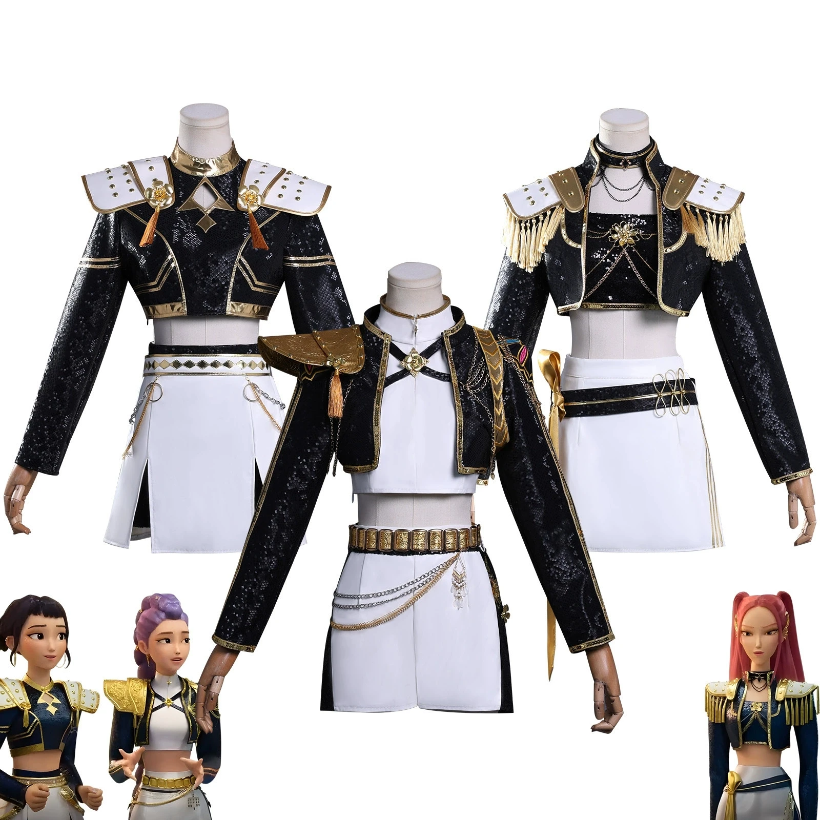 2025 Huntrix Kpop شيطان الصيادين ميرا تأثيري حلي شعر مستعار الذهب المرحلة رومي زوي أداء زي موحد لامعة لعب الأدوار الزي