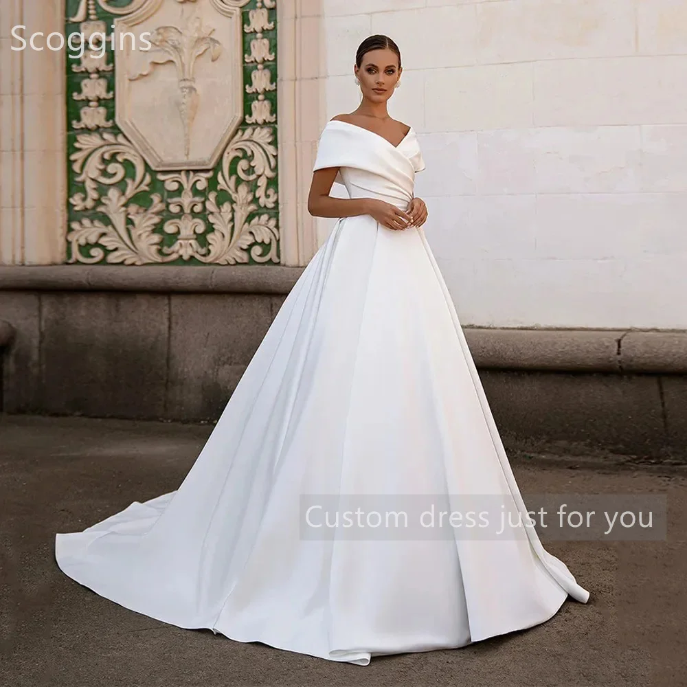 Scoggins  فساتين سهرة Customize Evening Dress A-Line Dubai Luxury Off-The-Shoulder Neckline Floor-Length Zipper Up Wedding Dress