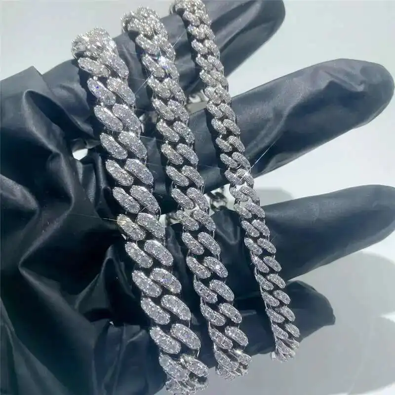 

Pass Diamond Tester 6mm 8mm 10mm Iced Out Necklace Hip Hop Jewelry 925 Silver 1 Row Diamond Vvs Moissanite Cuban Link Chain