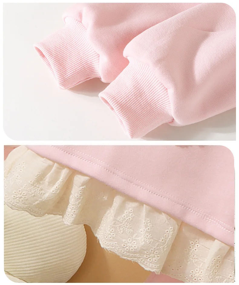 2026 Neues Herbst-Set für Mädchen, 2-teilig, Kinder-Sweatshirt mit süßem Muster, Spitze und Rüschensaum, Hosenanzug, lässiges Prinzessinnen-Outfit für Kinder, 0-10 Jahre – Detail 14