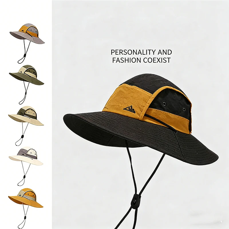 Spring summer new men outdoor travel sun protection women sun shading hat spliced large eave washed old fishing hiking hat