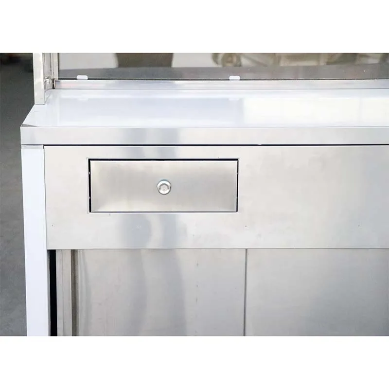 Stainless steel four-wheel mobile snack cart stall with sink and faucet