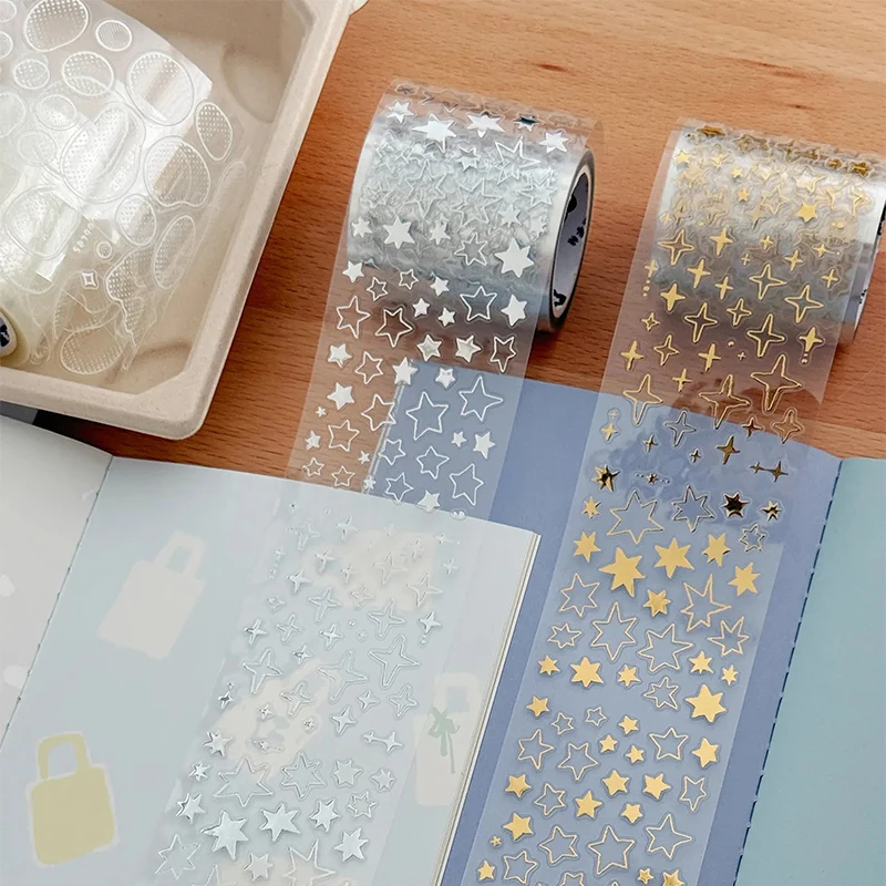 DIY Retro Bubble Sparkling Star Stickers Tape Handmade Greeting Card Making Ledger Cutting Schedule Book Decoration Stickers