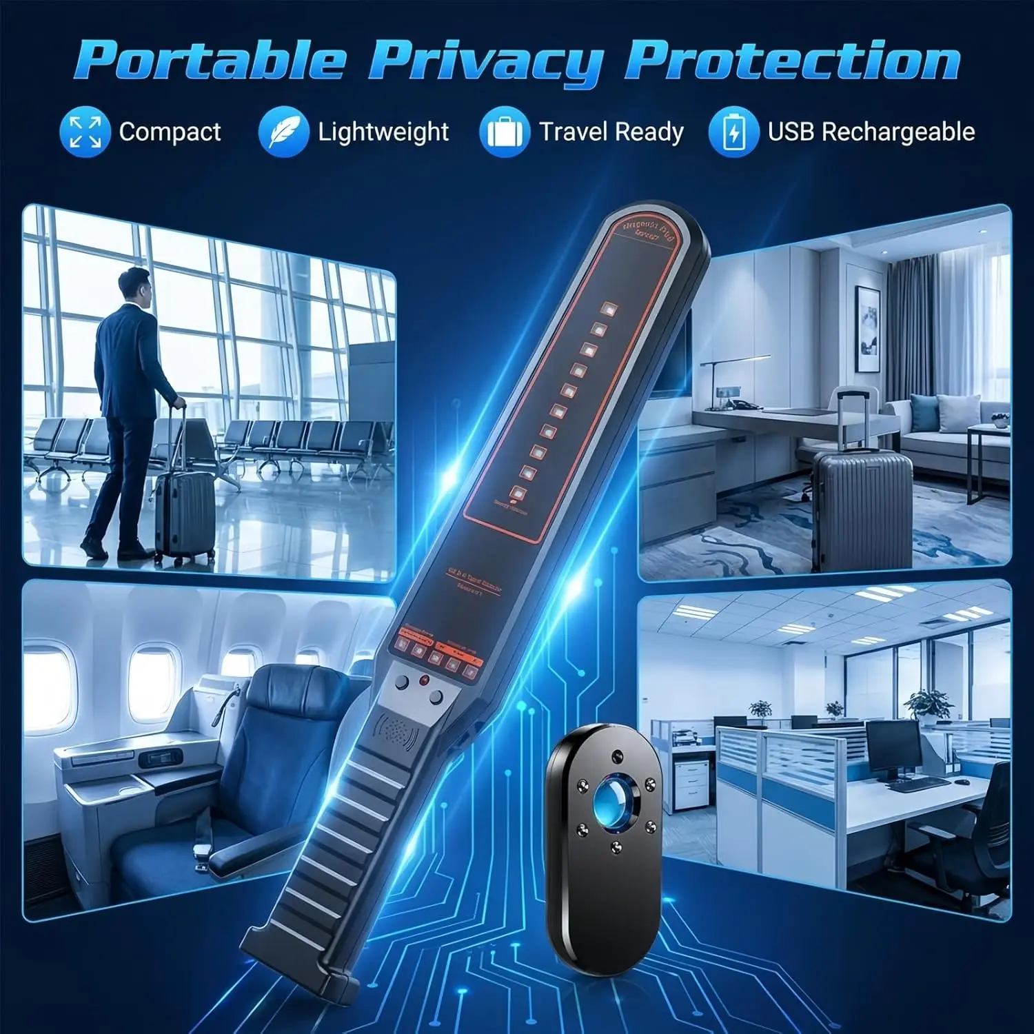 5-in-1 Hidden Camera Detector Anti Spy RF Signal Scanner GPS Tracker Bug Portable Privacy Protector for Hotel Travel Office