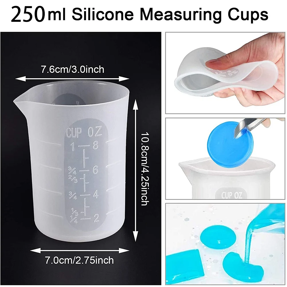 Silicone Measuring Cups for Epoxy Resin Reusable Mixing Cups Jugs Resin Casting Container with Mixing Sticks for Resin