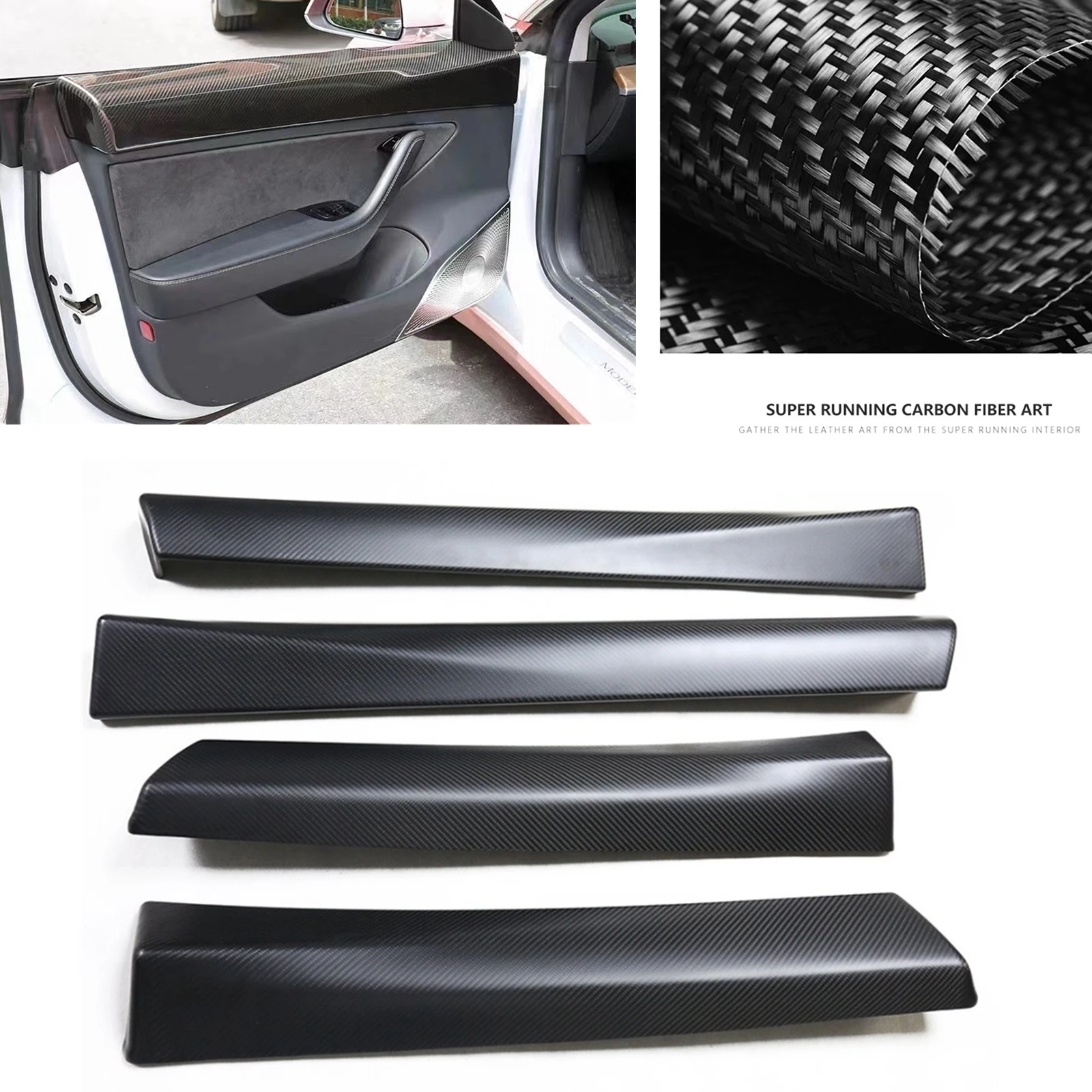 

For Tesla Model 3 2016-2020 Carbon Fiber Interior Door Panel Decorative Cover Trim