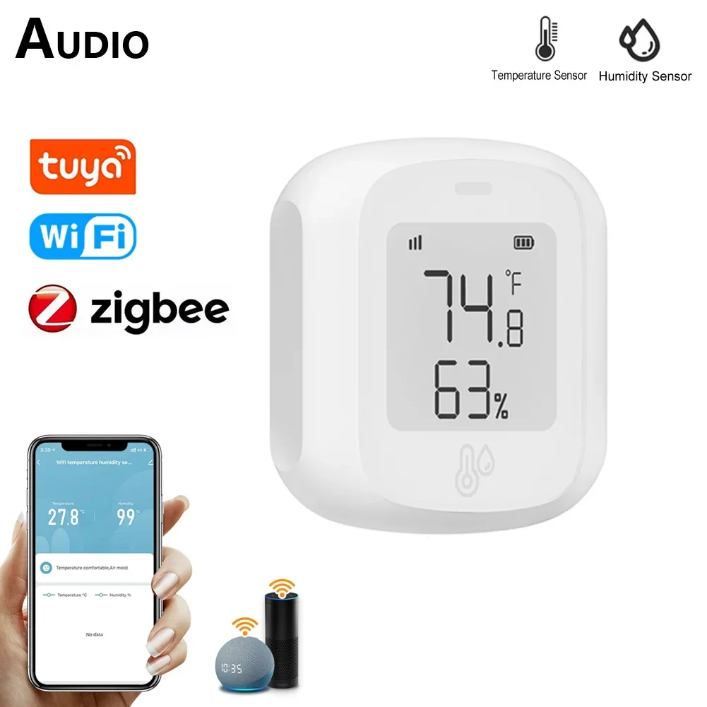 Tuya ZigBee WiFi Temperature Humidity Sensor Indoor Hygrometer Thermometer Detector Smart Life Control Support Alexa Google Home