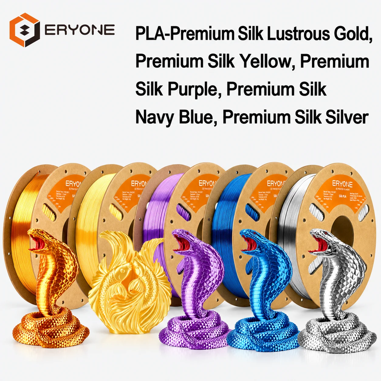 ERYONE 5KG Volume Box Set Silk PLA Filament for 3D Printer 1.75mm +/- 0.03mm, Shiny Filament Compatible with Most 3D Printers 5-Volume Box Set 5KG/SET