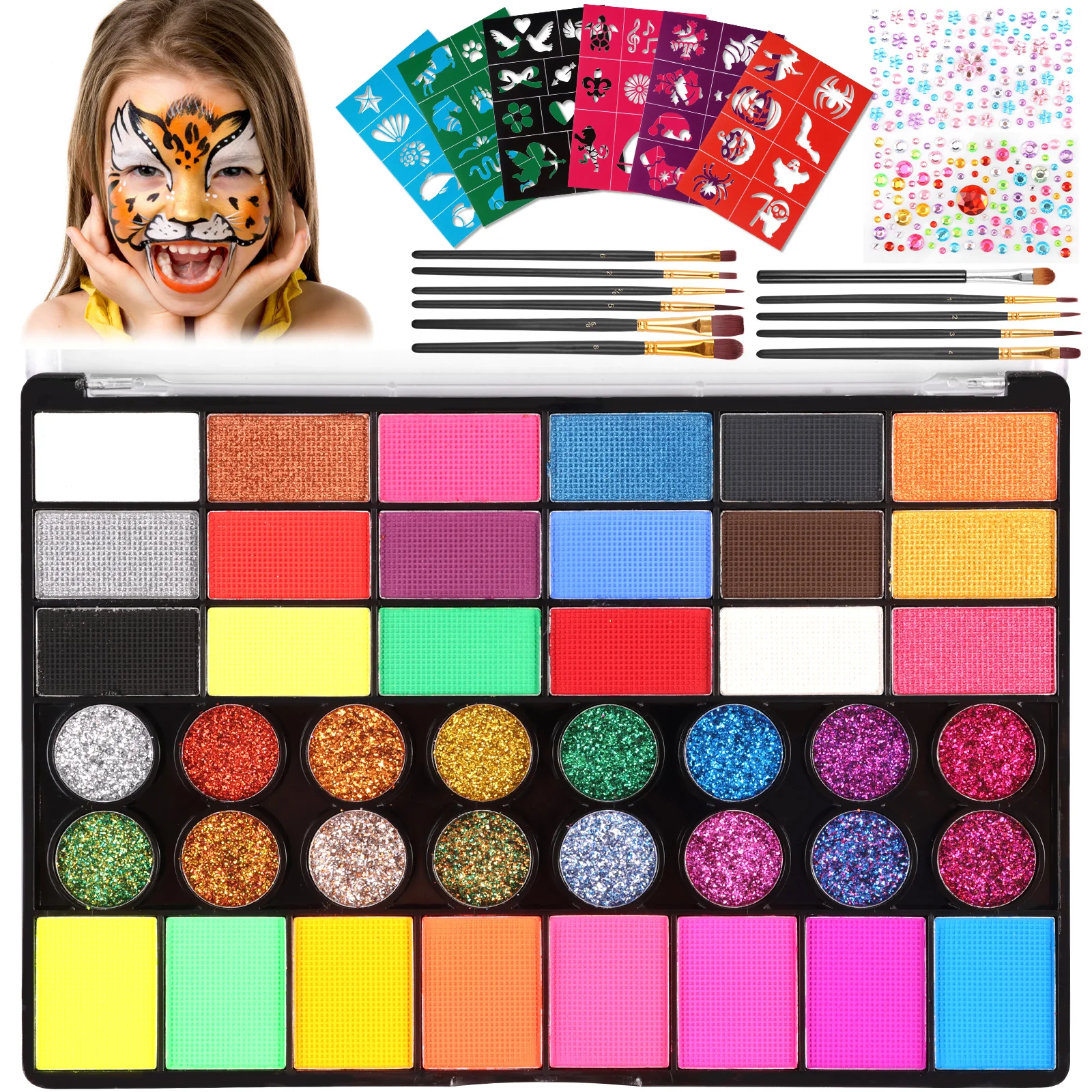 15/42 Kleuren Facial Wateroplosbare Body Painting Gezicht Make-Up Palet voor Kinderen Volwassenen Stadium Halloween Cosplay Party Art Supplies