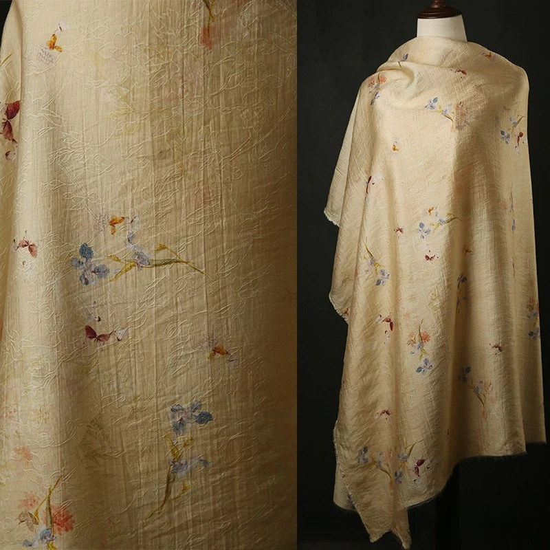 

Blooming Butterfly Jacquard Digital Print Lyocell Fabric New Chinese National Style Hanfu Qipao Dress Designer Clothing Material