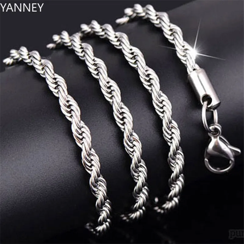 925 Sterling Silver 8/16/18/20/22/24 Inch 4mm Twisted Rope Chain Bracelet Necklace For Women Man Fashion Wedding Charm Jewelry