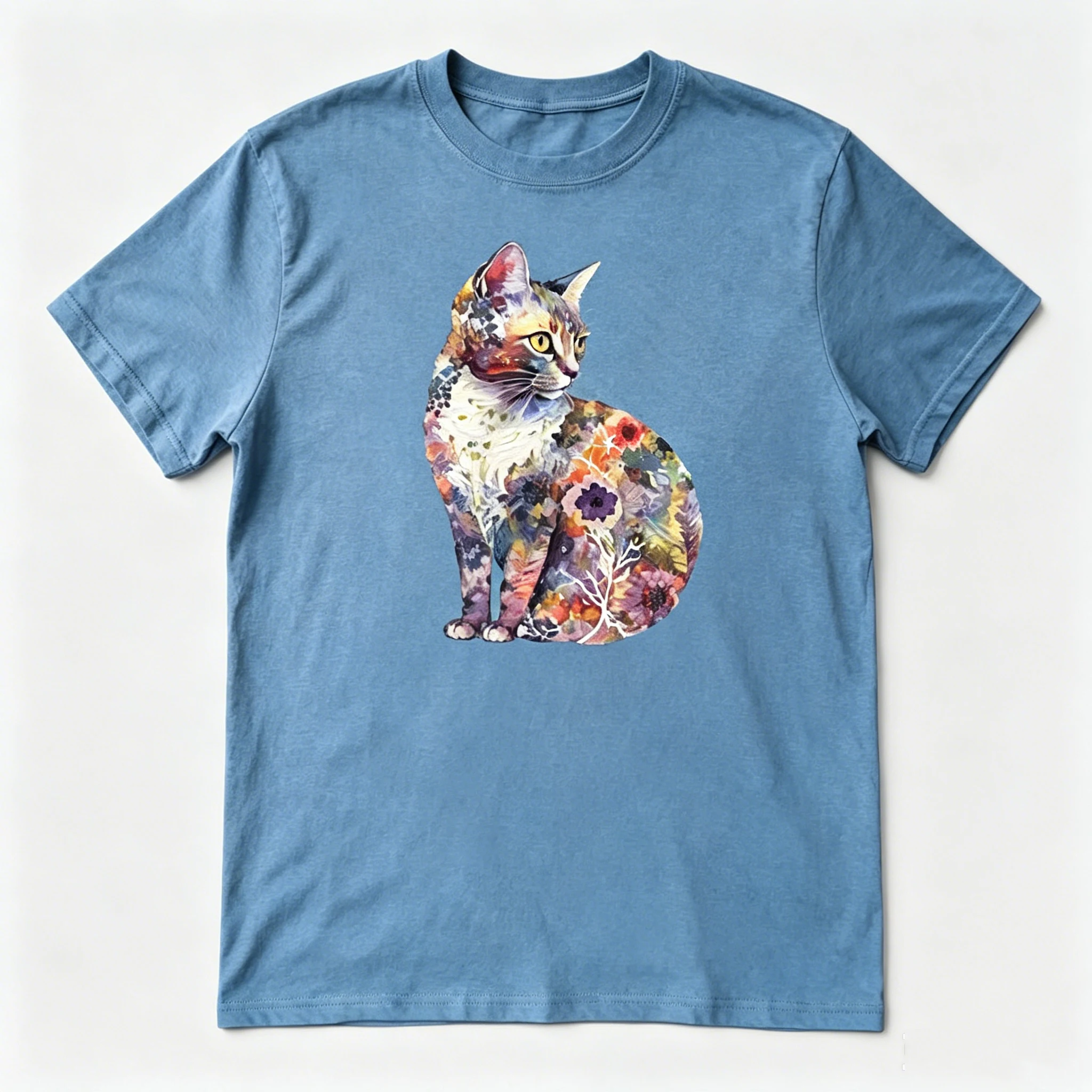 

Custom Floral Cat Print T Shirt Cute Cat Mom Short Sleeve Fashion Loose Top Soft Fabric Daily Wear For Female Cat Lover