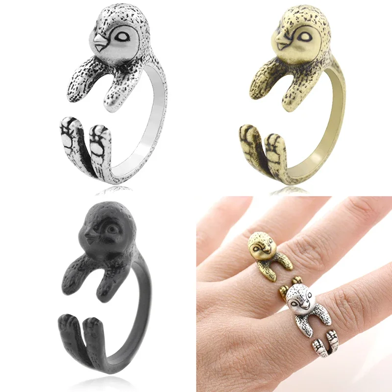 Vintage 4 Style Penguin & Fox & Dinosaur  & Tyrannosaurus Rex Shape Wrap Finger Ring for Women Men Kids Gift for Animal Jewelry