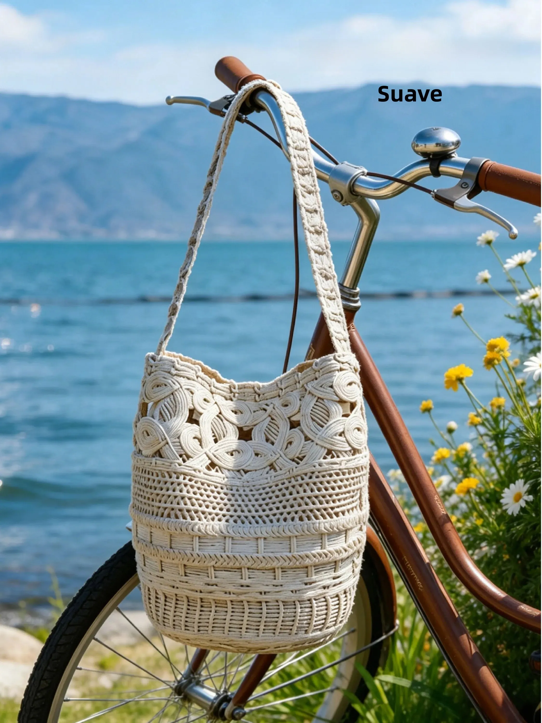 Bolsa de Ombro Grande de Palha Trançada UZOE, Estilo Cesta de Praia para Férias, Bolsa de Mão Casual Simples de Tecido Macio