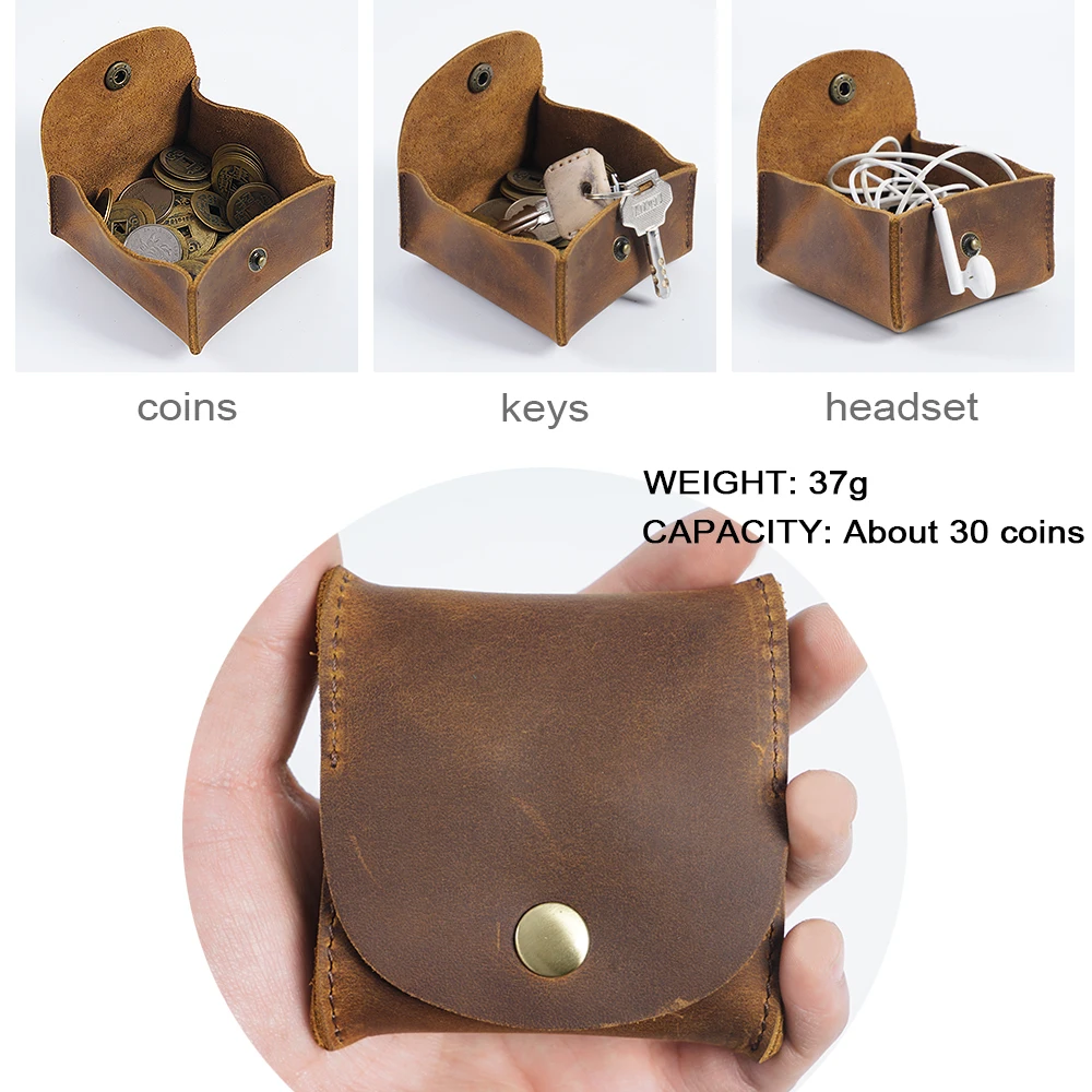 AIGUONIU โรงงานที่กําหนดเอง Handmade Vintage กระเป๋าสตางค์ Crazy Horse ของแท้หนังมินิเหรียญสําหรับบุรุษและสตรีกระเป๋าใส่บัตร