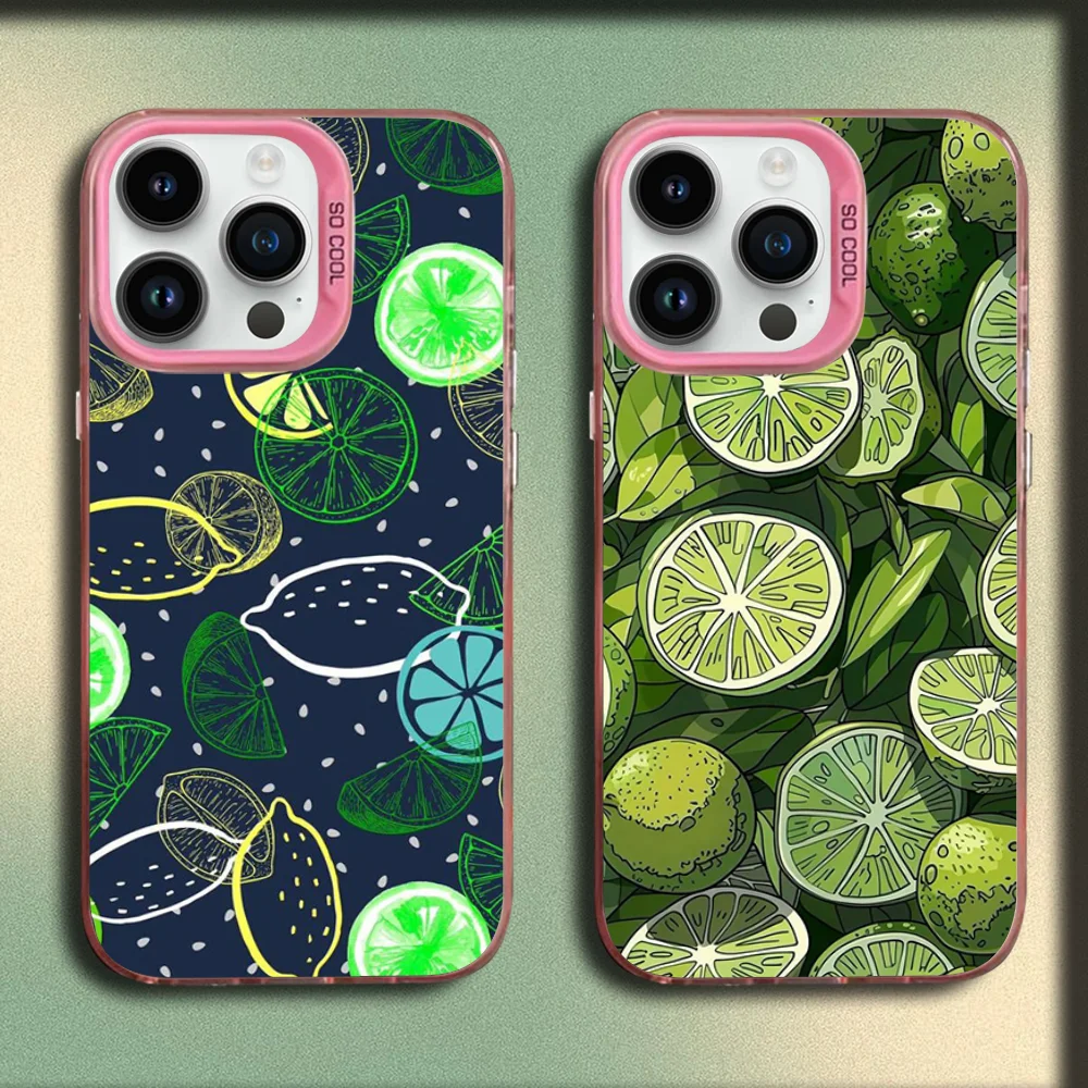 

Fruit Green Lemon Art Phone Case For iPhone 16,15,14,13,12,11,Mini,Pro,SE,MAX Pink Matte Silicone Cover