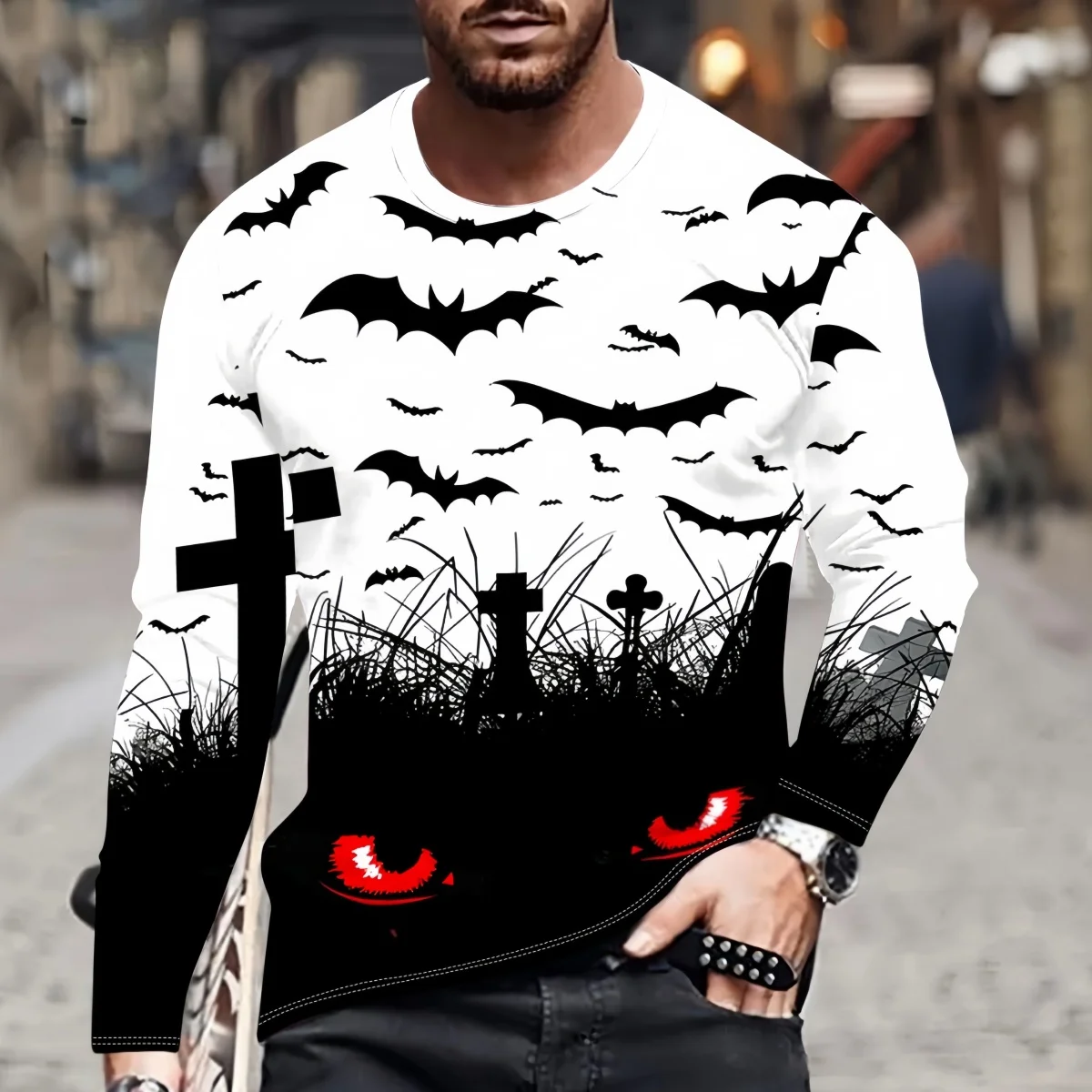 

Halloween Theme Pumpkin Graphic 3D Print Polyester Long Sleeve T Shirt For Men Autumn Casual Loose Pullover Street Harajuku Tops