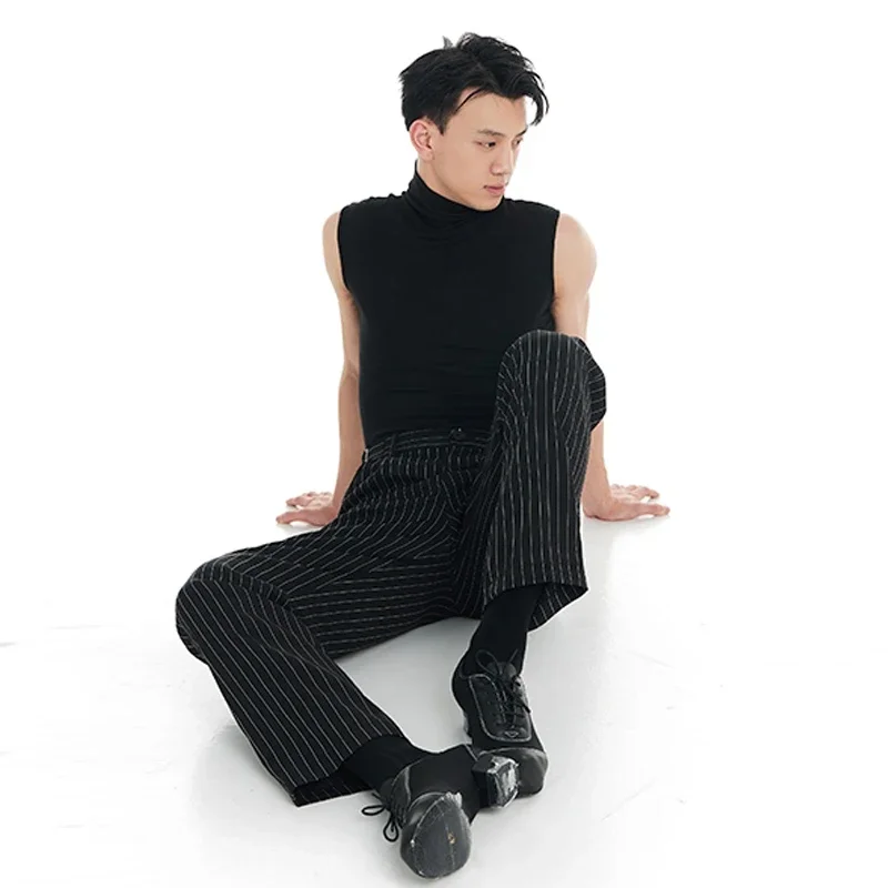 ผู้ชายห้องบอลรูมเต้นรําเสื้อสีดําคอละตินเสื้อกั๊กผู้ใหญ่ Samba Latin Top โมเดิร์นเต้นรําสวมใส่ SL12818