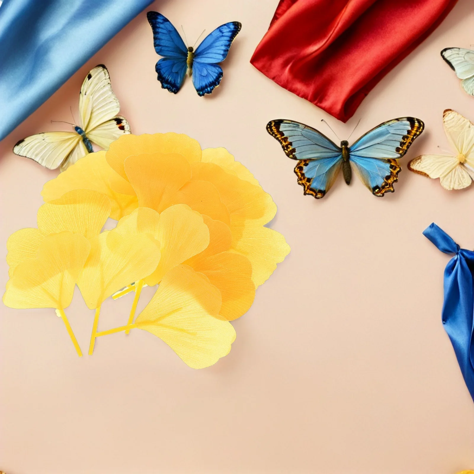 300 قطعة أوراق الجنكة المحاكاة أوراق الخريف الاصطناعية الصفراء لخريف الزفاف ديكور الزفاف دش جارلاند لوازم حفلة المنزل