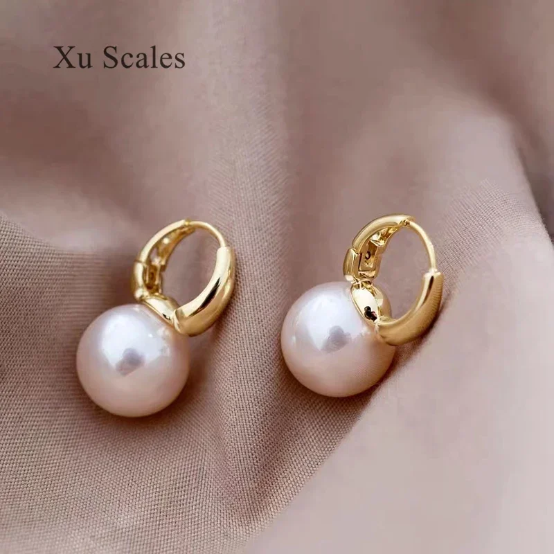 Sterling Silver Golden Pearl Earrings 8-10mm Strong Light Natura LFreshWater Edison Round Fashion Simple Jewelry for Women Gifts