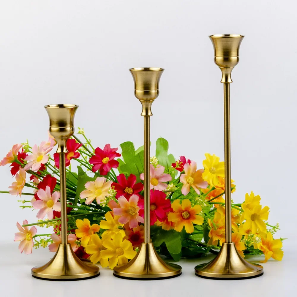 

3-piece Set of Metal Candlestick Gold Matte Black Rod Candlestick Hotel Restaurant Household Candlestick Home Decoration