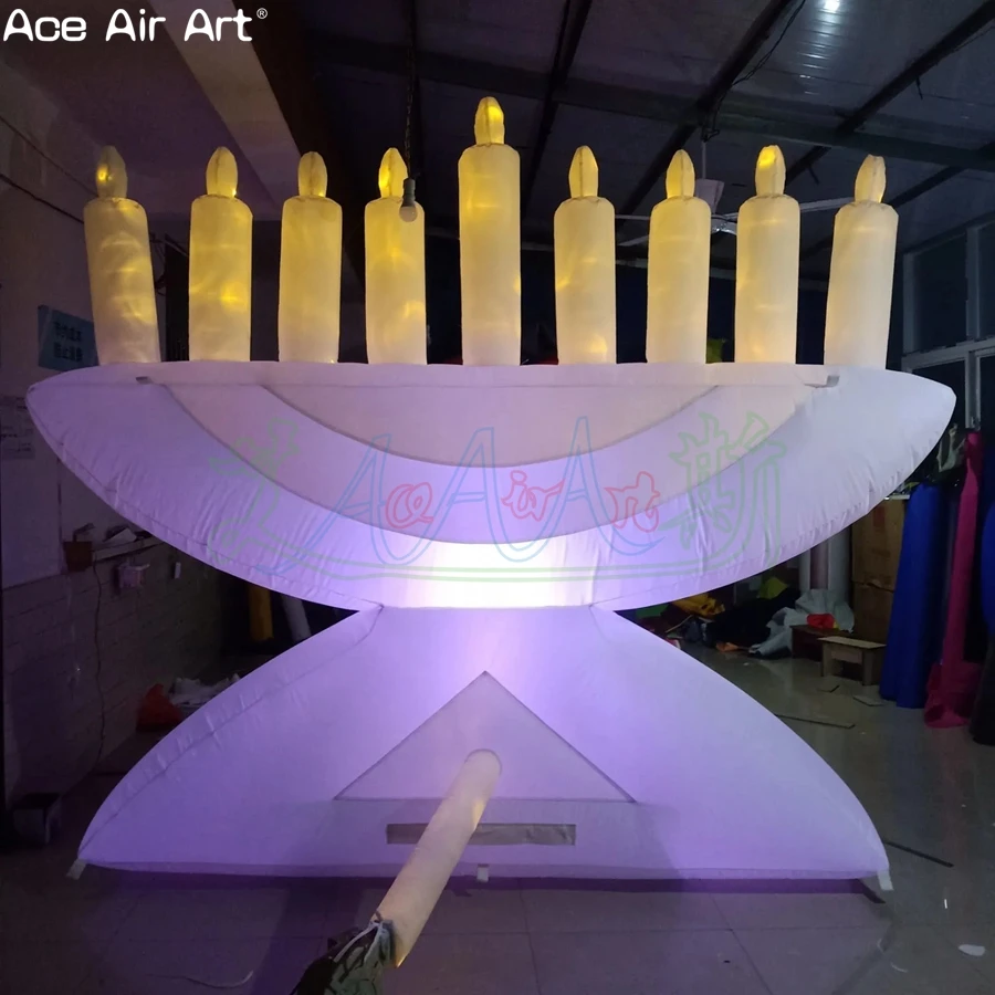 Shipping Full White Inflatable Hanukkah  Decoration With LED Lights Festival Adornment For Outdoor Events