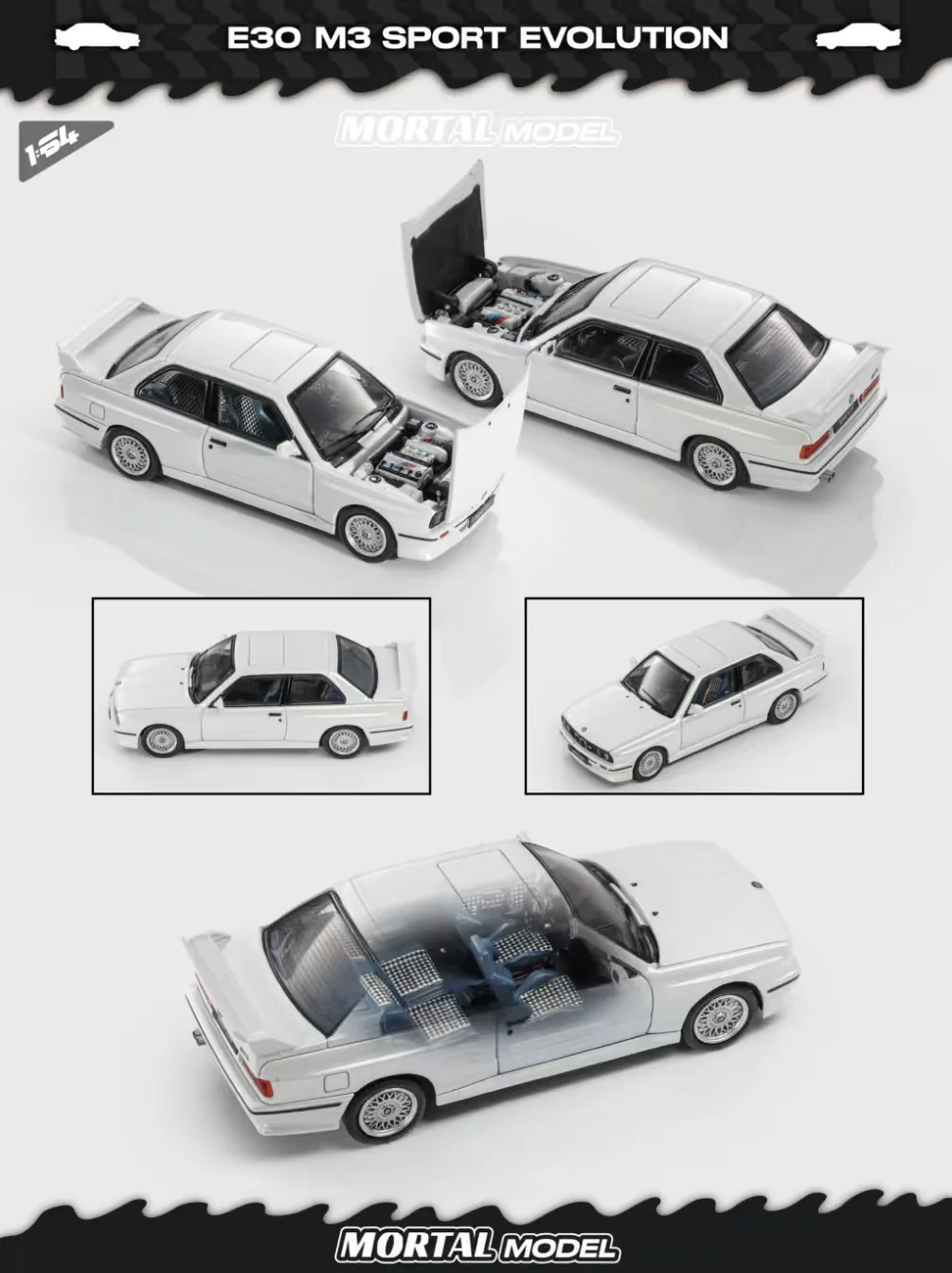 

Коллекционная модель автомобиля Mortal 1/64 BMW 3 серии E30 Sport Evolution, винтажный литой автомобиль с витриной