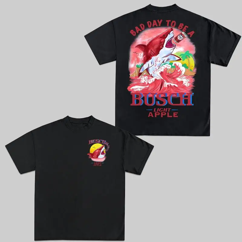 

Bad Day To Be A Busch Light Apple T-Shirt US Fresh Beer Summer Shark Drinking 2-Sided Graphic Tees Summer Outfit Ideas Womenswea