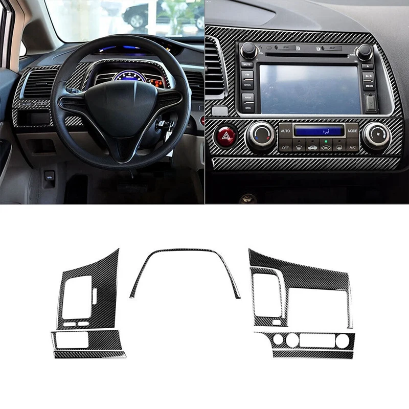 7 Piece Interior Dashboard Cover Trim Carbon Fiber Color ABS Automotive Supplies For Honda Civic 8Th 2006-2011 image 4