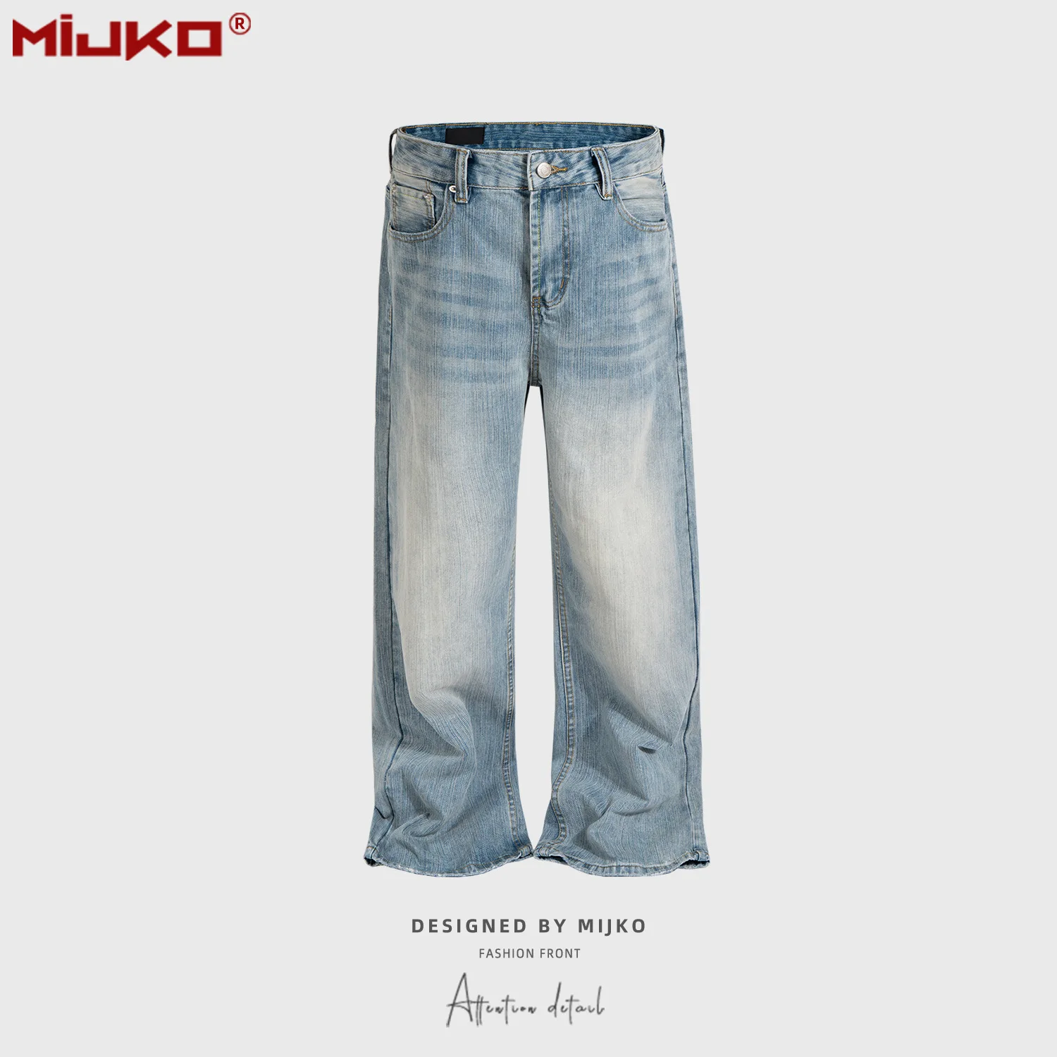 

MIJKO Unisex Bug-Bitten Destroyed Blue Jeans Vintage Faded Wide-Leg Long Pants Men's Women's Washed Casual Trousers
