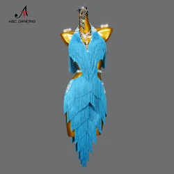 Blue Latin Dance Fringe Dress Sexy Skirt for Women Ball Female Clothes Girls Sport Party Evening Practice Wear Outfit Customized