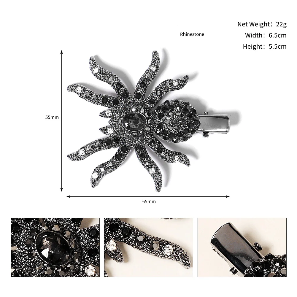 Gothic Punk Schwarze Spinne Tier Fledermaus Halloween Schädel Offenen Finger Ring Party Ring Ohrring Haar Clip Krone Tiara Haar Schmuck – Detail 17