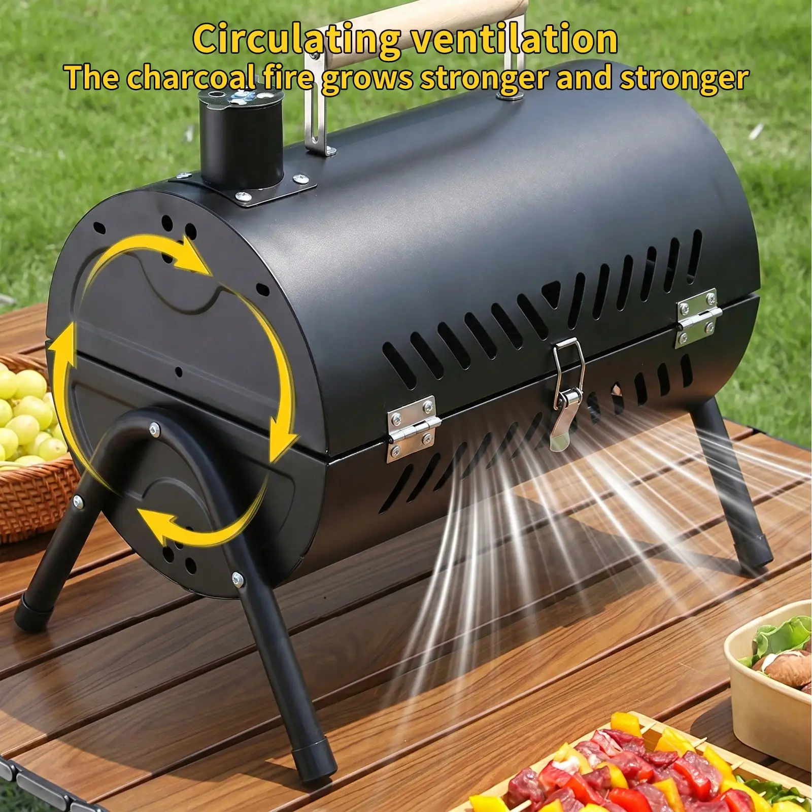 Factory Direct 2026 Portable Charcoal Grill - Compact Double Grill with Grill Plate for Camping, Picnics and Garden Use