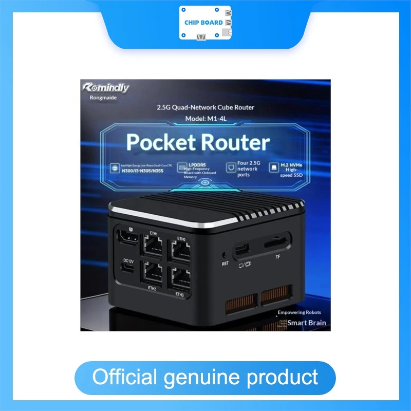 Romindly M1 Quad-Network Mini Cube Router Industrial PC, N300/N305, DDR5 Onboard, 2.5G Soft Routing Control Host