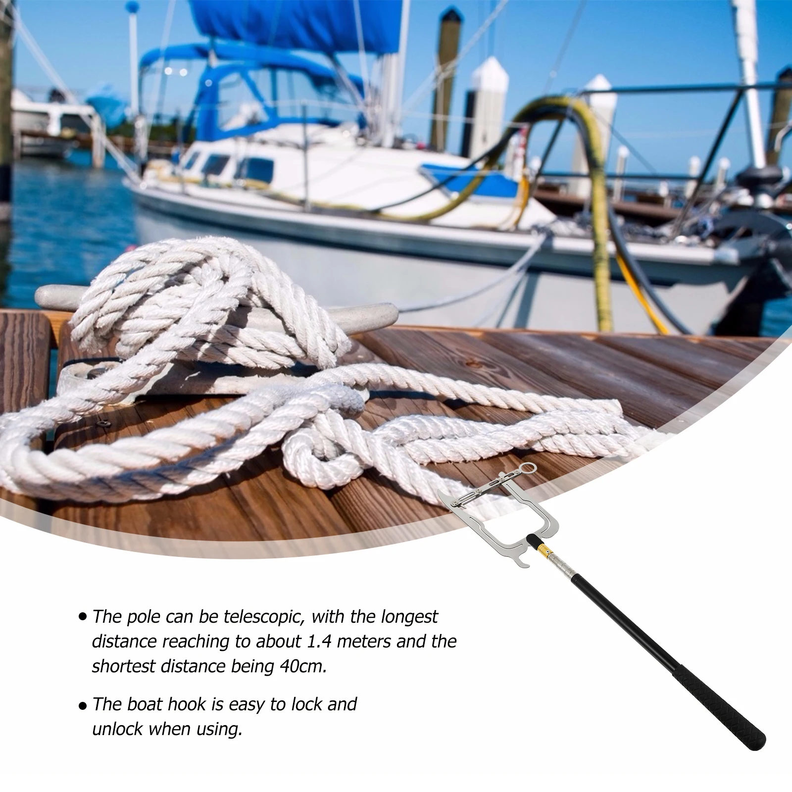 

1 set Boat Hook Telescopic 40cm to 140cm Stainless Steel Extendable Pole Tie Rope Hook Boat Puller Marine Accessories