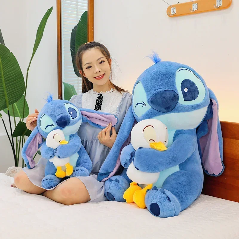 Boneka isi 30/45/60cm, mainan boneka mewah Kawaii Disney ukuran besar, boneka Stitch bebek imut, boneka hadiah ulang tahun anak-anak