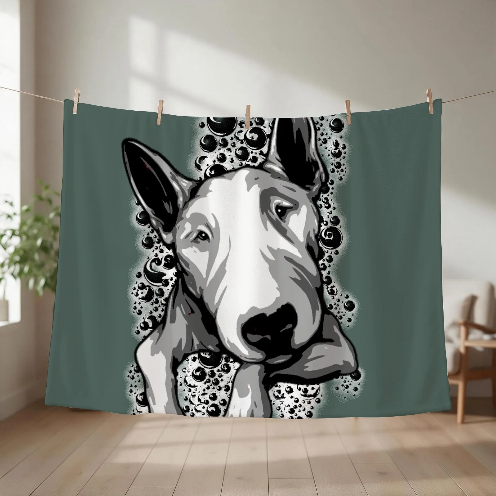 Bull Terrier Bubbles Throw Blanket couch cozy soft plush fuzzy picnic outdoor blanket