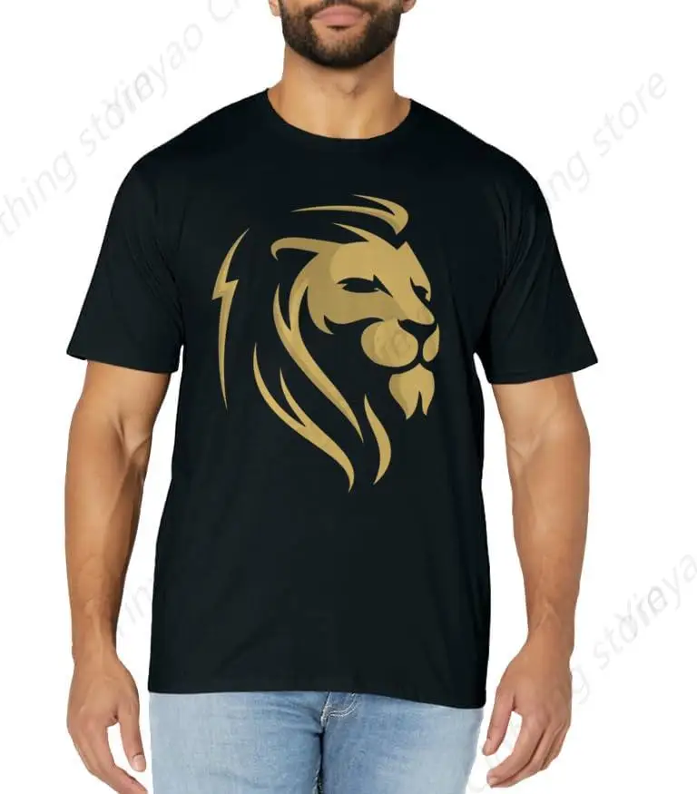 Golden patterned lion head men's and women's adult T-shirts fashionable and casual trend short sleeves