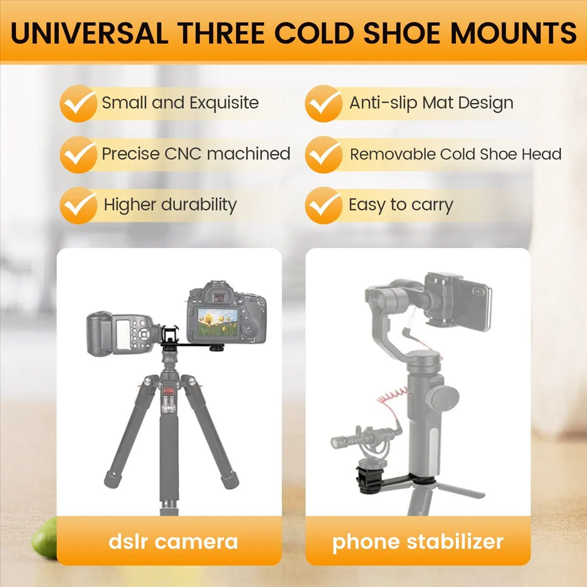 A003 Triple Cold Shoe Mount Universal Extension Bracket Holder Adapter for LED Video Light DSLR Phone Gimbal Stabilizer