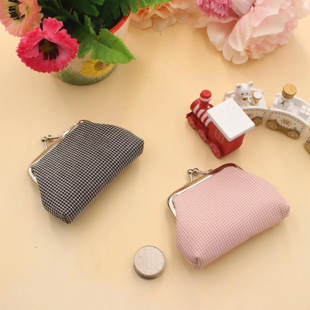 New Cotton Coin Purse Hasp Closure Multifunctional Cosmetic Bag Retro Plaid Small Lipstick Pouch Key Storage Purse
