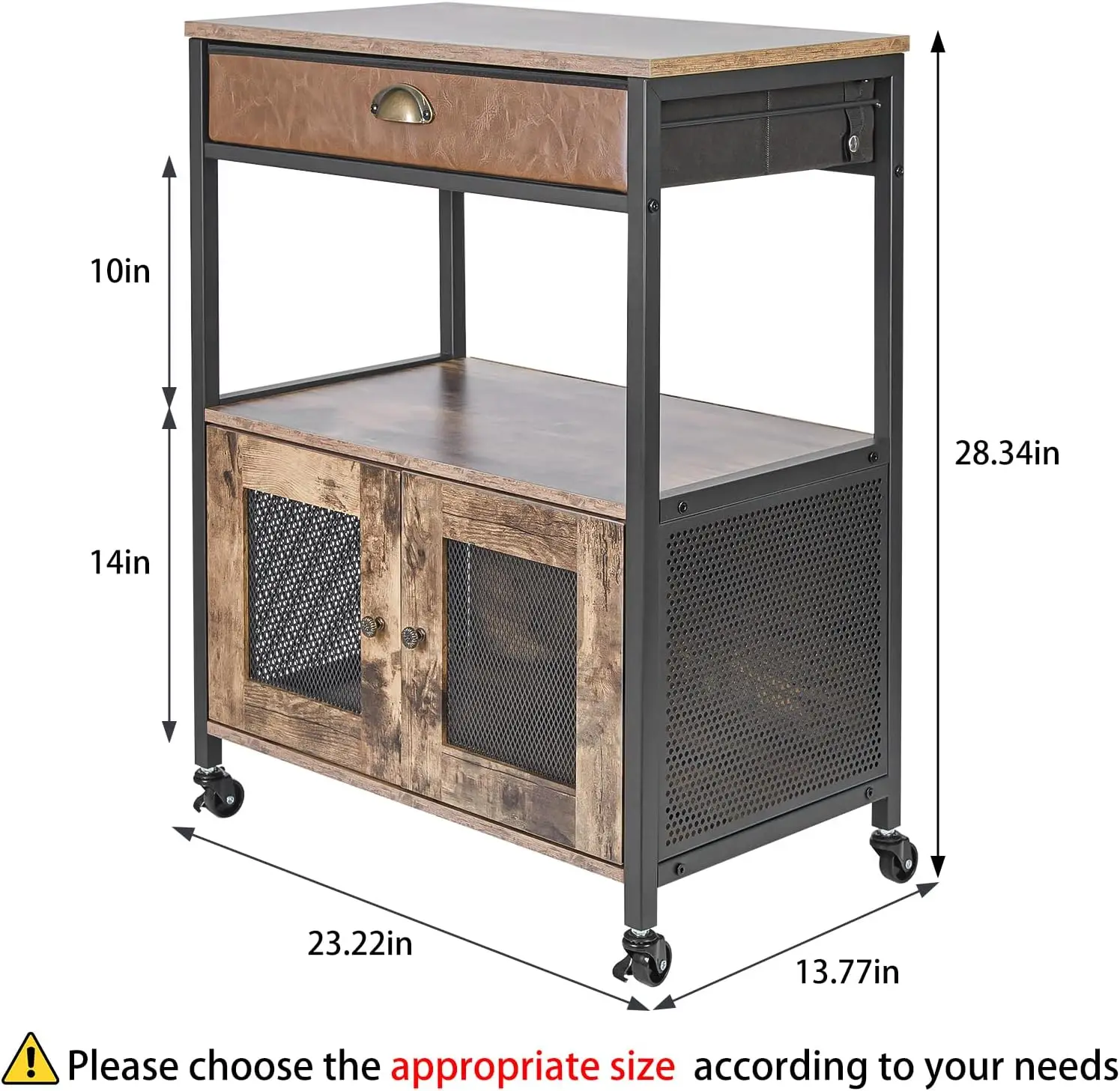 

Coffee Bar Cabinet，3 Tiers Kitchen Coffee Cart with Drawer for The Home, Movable Farmhouse Ktichen Station Table on Wheels