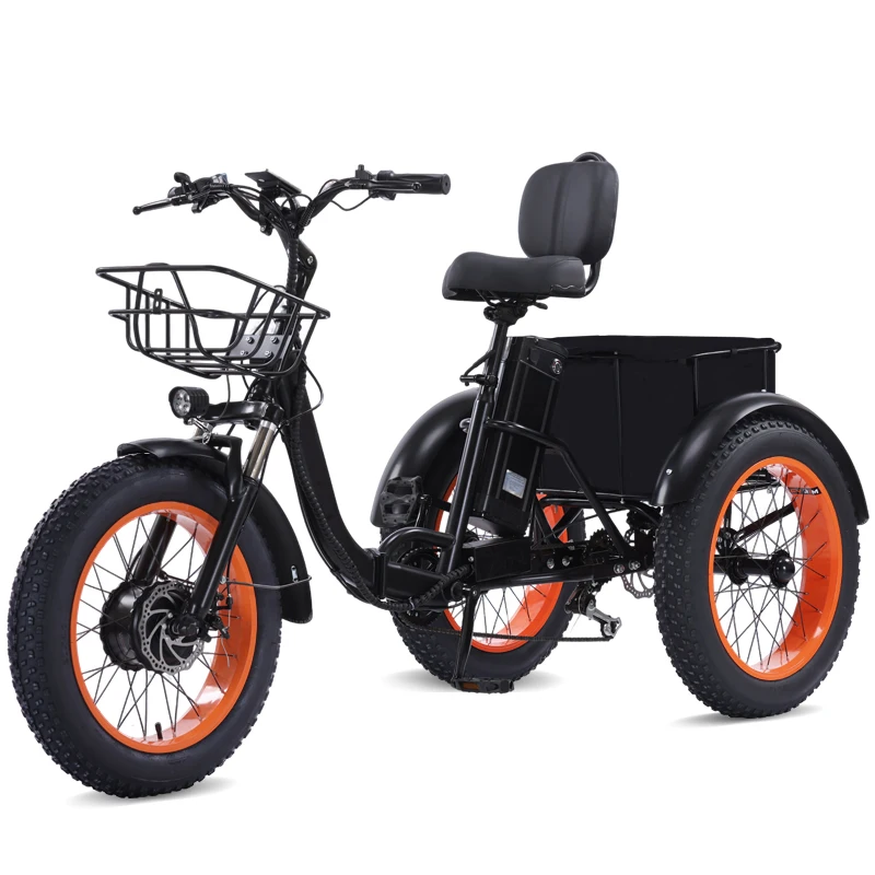

40‑Mile Range Foldable Electric Tricycle | 500W 48V Battery 20" Fat Tire | 7‑Speed Cargo Trike for Seniors