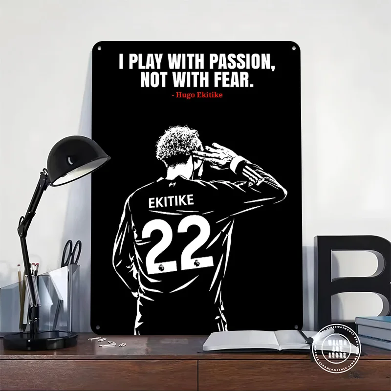Hugo Ekitike 'Play With Passion' Metal Poster Custom Wall Art Retro Vintage Tinplate Signs for Fans Decoration Bedroom House