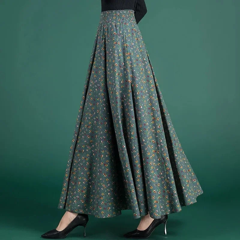 Pop Pop Long Skirt Women Large Swing Skirtd A-line Skirt High Waist Thin Cotton Linen Versatile Retro Large Women's Dance Long S