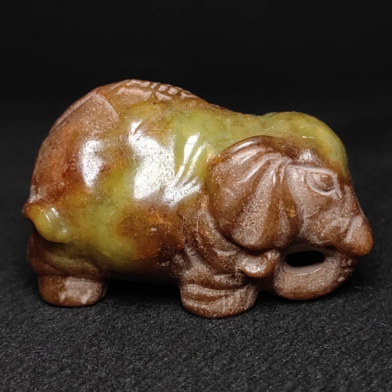 YIZHU CULTUER ART Size 6.9×4×4.4cm Chinese Old Jade Carved Elephant Statue Desk Ornament Netsuke Collection